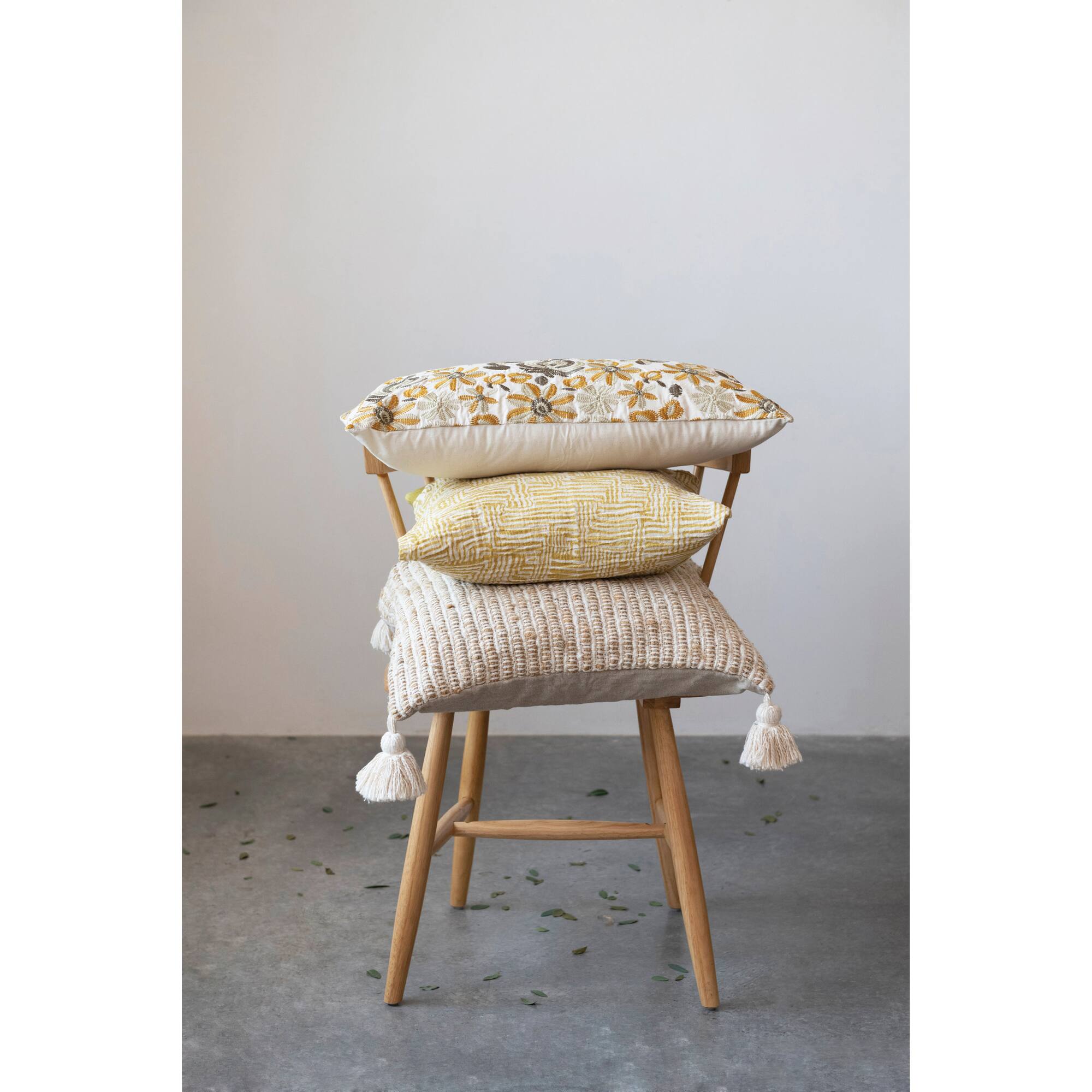 Hello Honey® Mustard & Cream Kuba Cloth Pattern Cotton Pillow